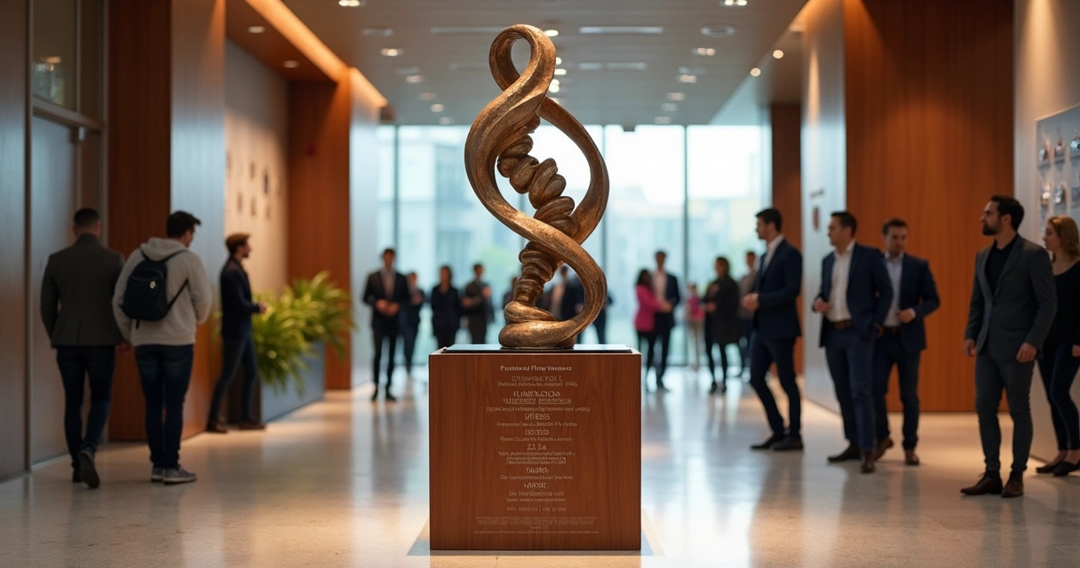 Escultura personalizada celebrando conquista empresarial 
