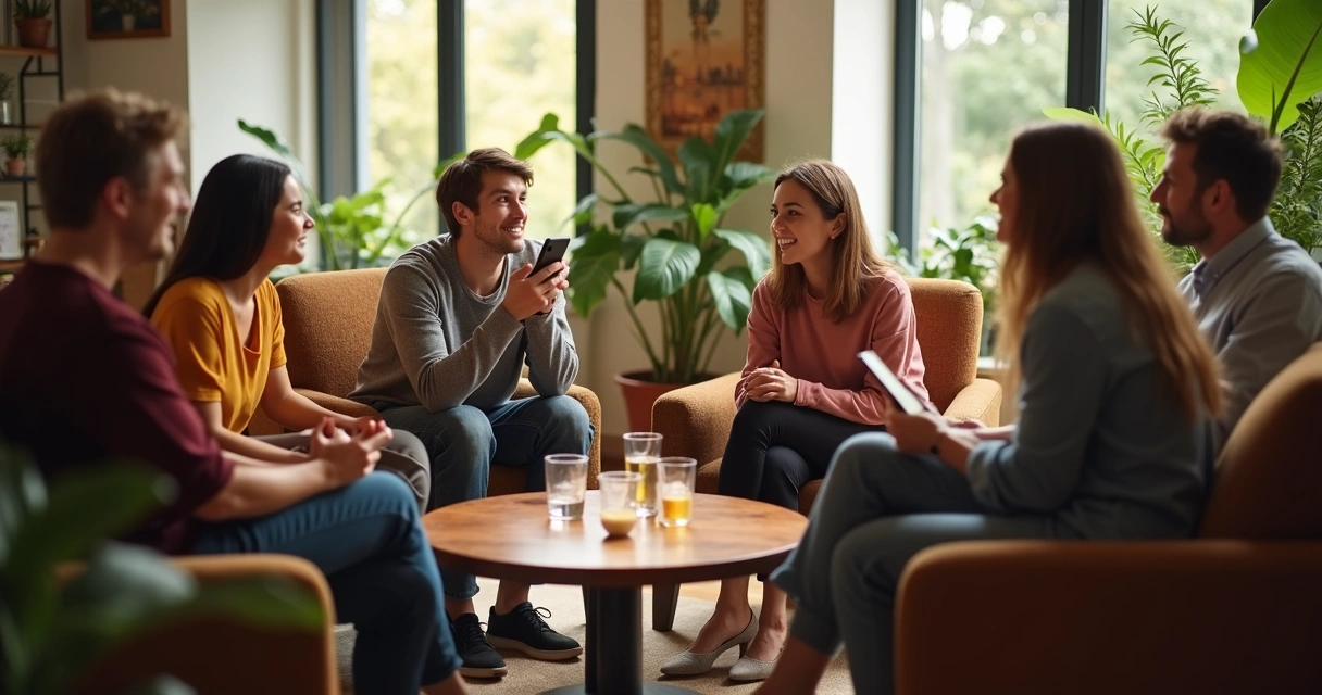 Pessoas sentadas em círculo conversando, demonstrando atenção plena um ao outro