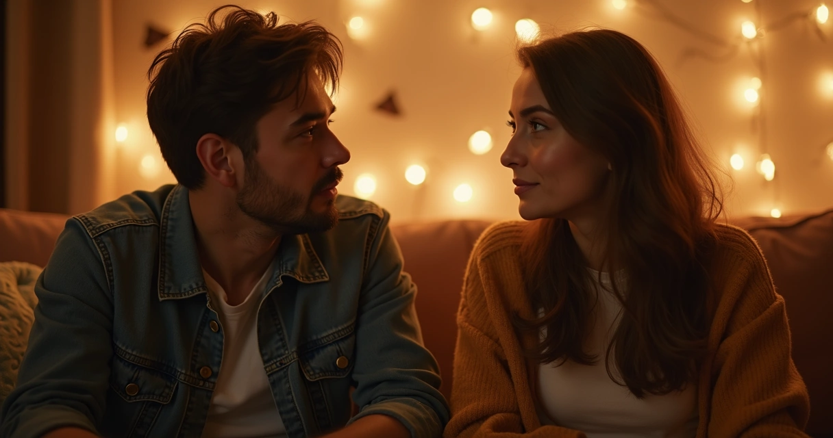 Dois amigos sentados conversando e se ouvindo atentamente em ambiente aconchegante