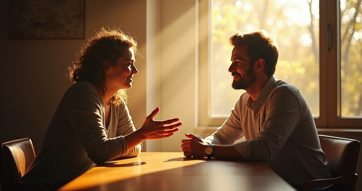 Pessoa ouvindo com atenção durante conversa em ambiente interno 