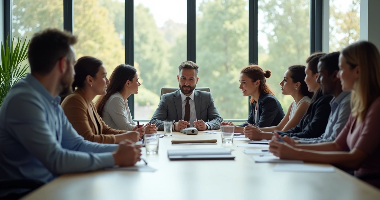 Grupo reunido escutando atentamente uma pessoa falar 