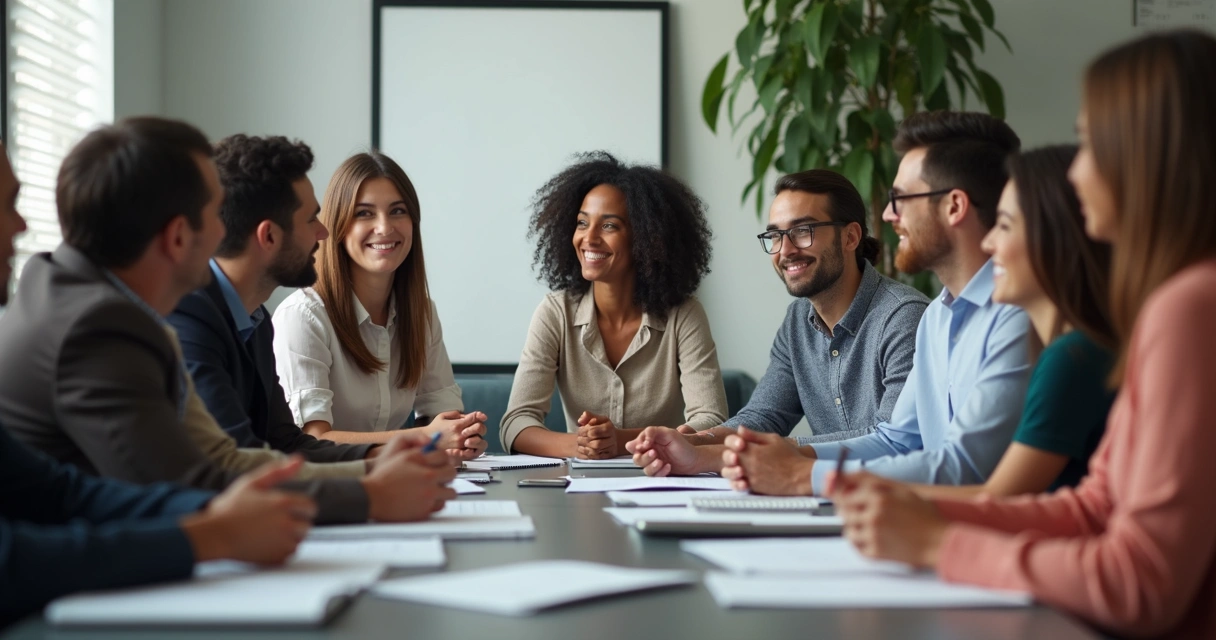 Grupo em reunião praticando escuta ativa 