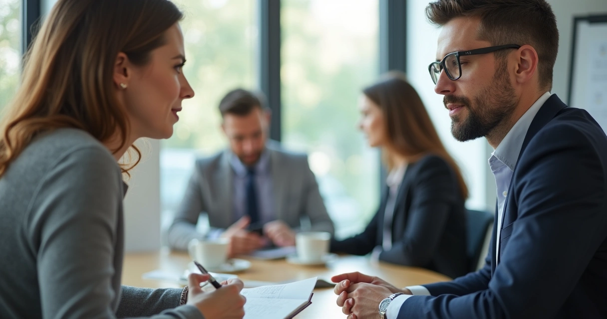 Profissionais em escuta ativa durante conversa de feedback