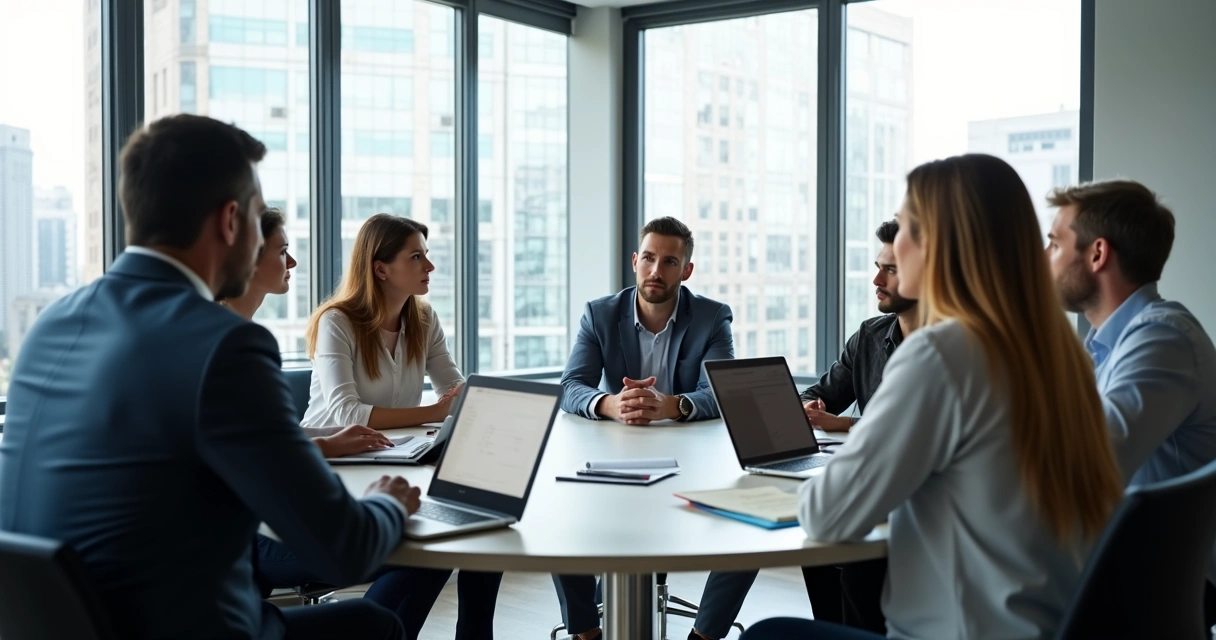 Reunião de equipe com pessoas escutando atentamente 