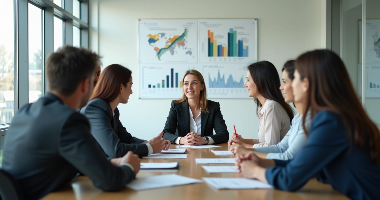 Reunião com equipe atenta ouvindo uma cliente 