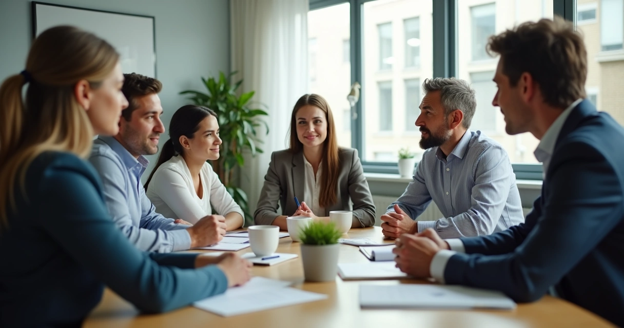 Encontro de equipe em reunião ouvindo ativamente um colega 