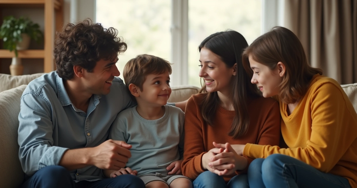 Família reunida ouvindo com atenção 