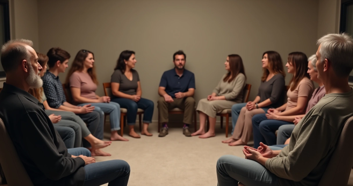 Pessoas em círculo ouvindo atentamente umas às outras
