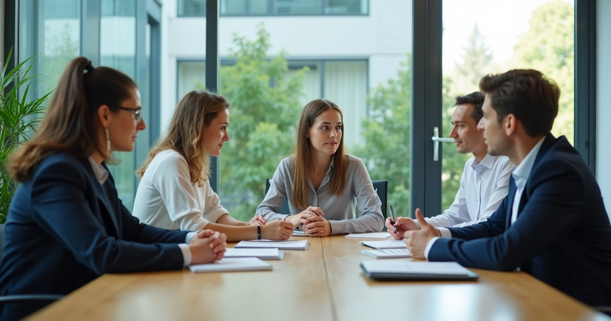 Profissionais em reunião praticando escuta atenta 