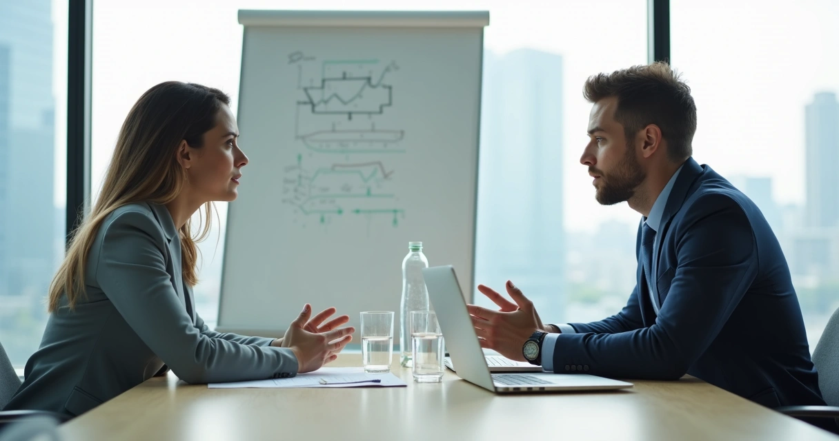 Duas pessoas em reunião de negócios praticando escuta empática 