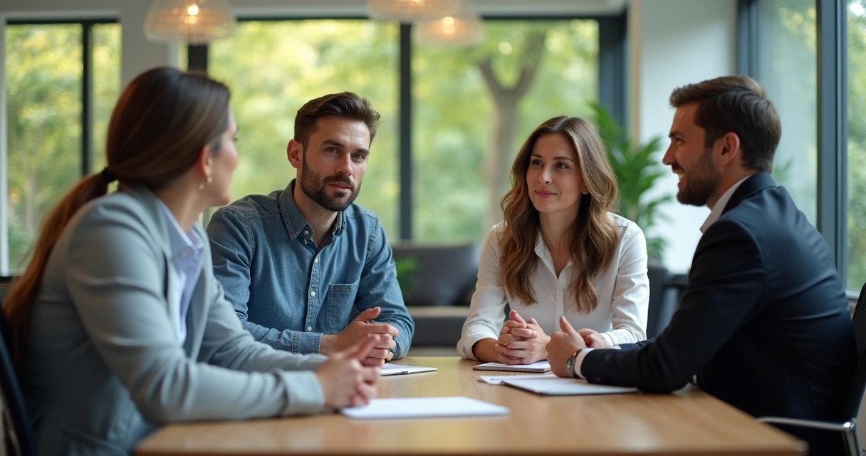 Pessoas conversando ao redor de uma mesa aplicando escuta empática 