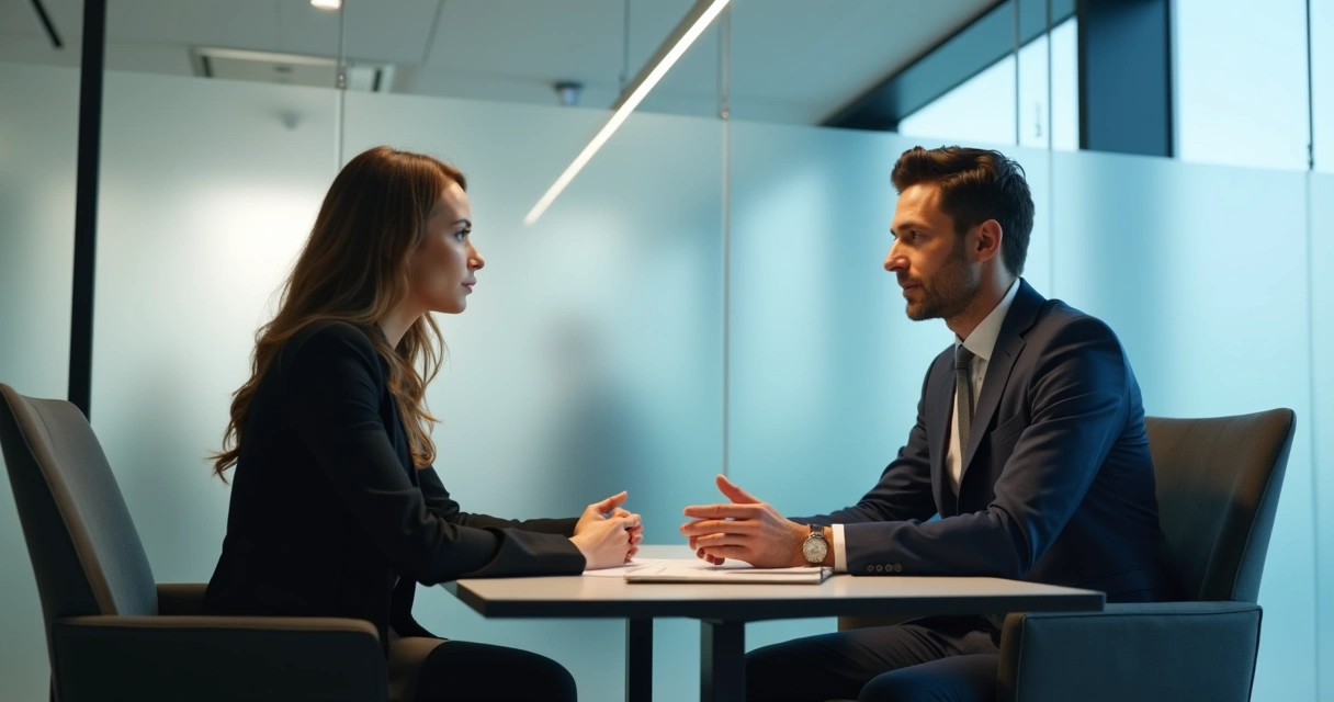 Profissional em escuta confidencial no ambiente de trabalho
