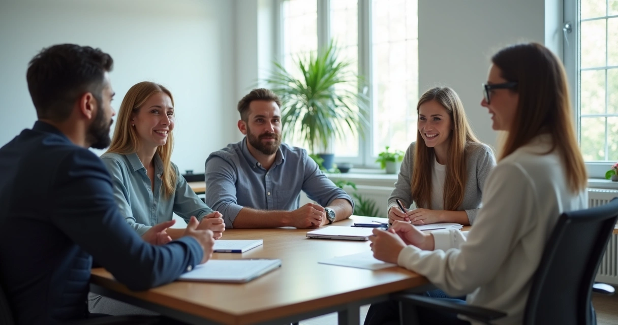 Reunião de equipe com escuta atenta e diálogo respeitoso 