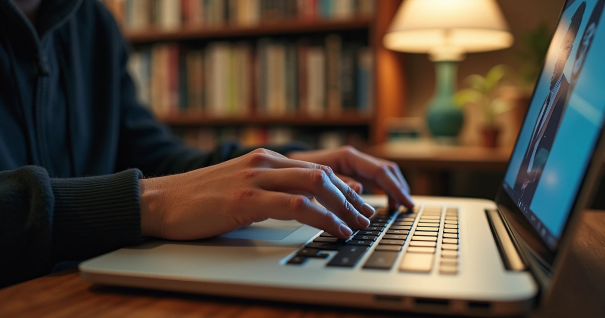 Detalhe de mãos segurando caneca durante sessão de terapia online 