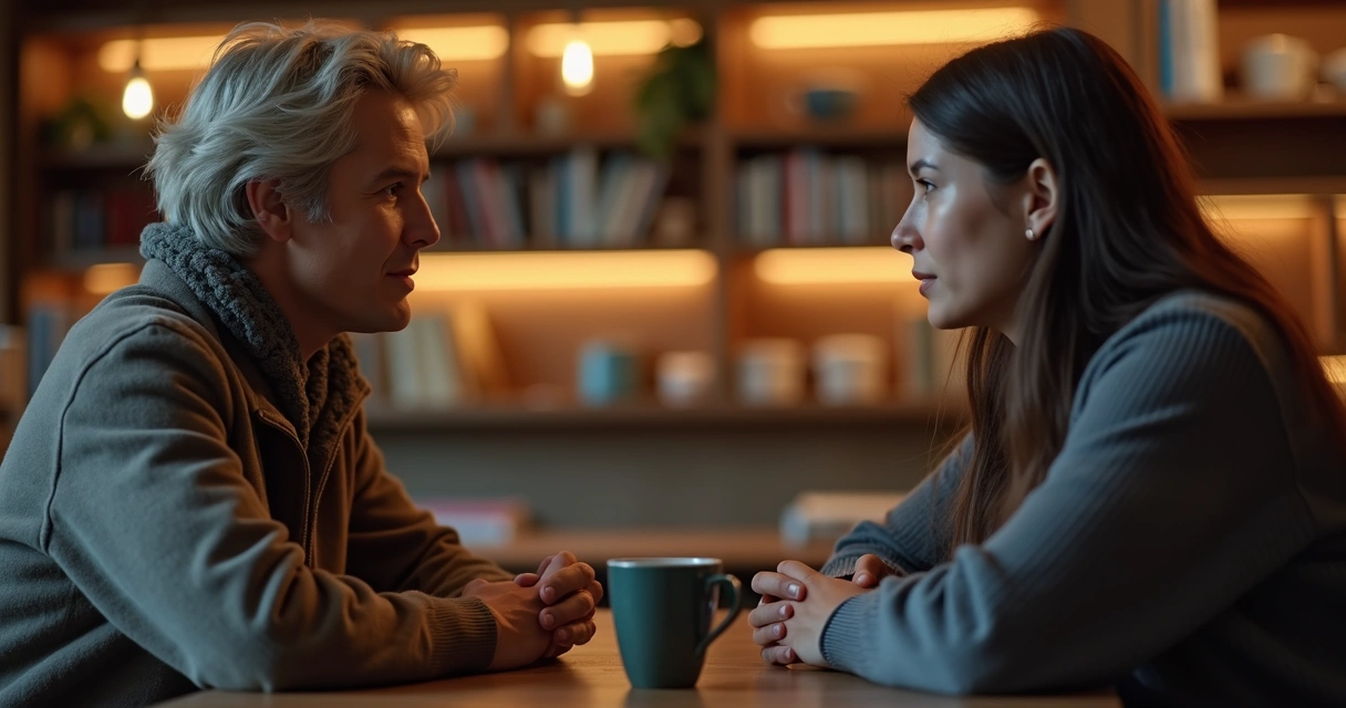 Duas pessoas conversando, uma ouvindo sem interromper 