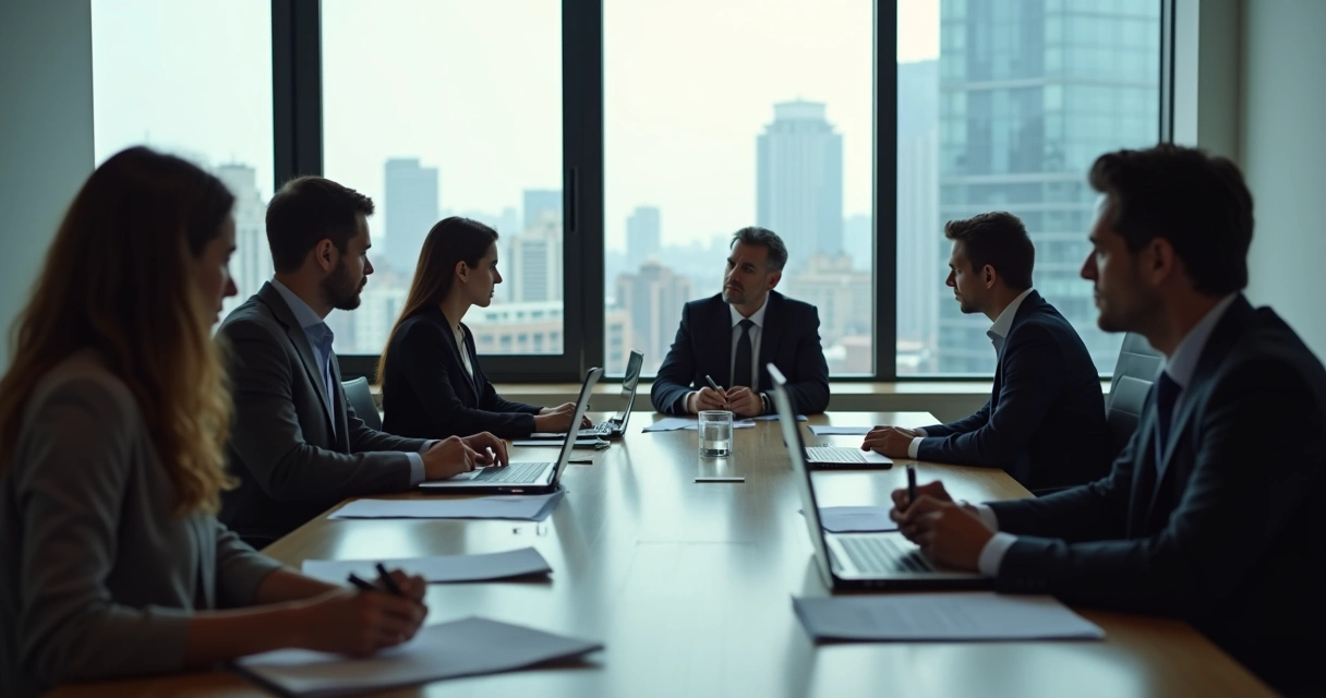 Pessoas sentadas em reunião, com expressões sérias e silêncio perceptível