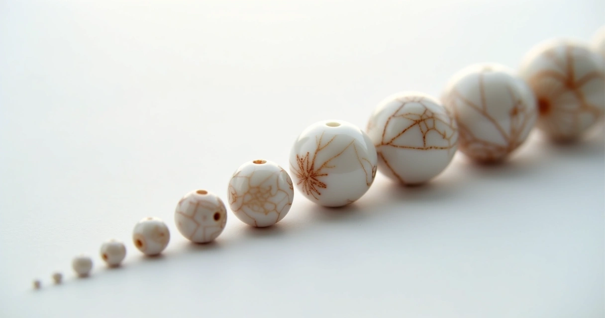 Esferas de orquidômetro de diferentes tamanhos alinhadas em fundo claro 