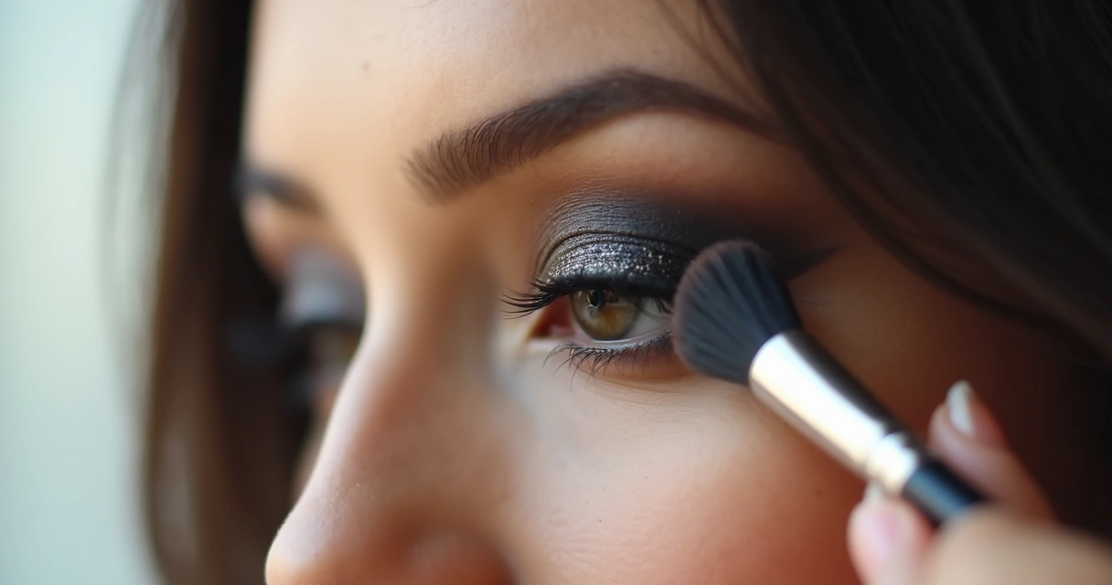 Maquiagem olho esfumado preto com pincel.