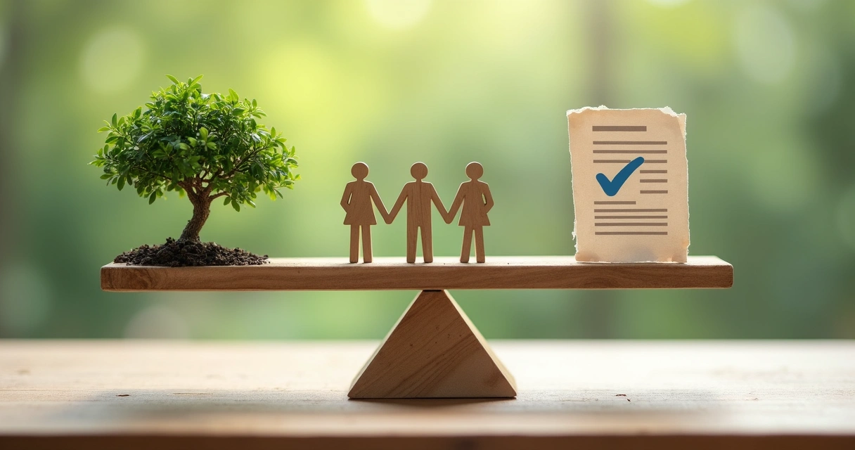 Balança representando equilíbrio entre meio ambiente, sociedade e governança empresarial 