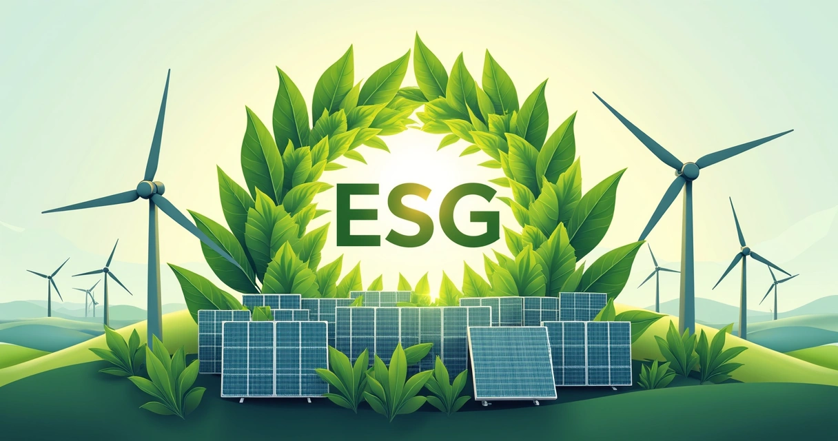 Ilustrações de sustentabilidade, ESG e energia renovável integradas