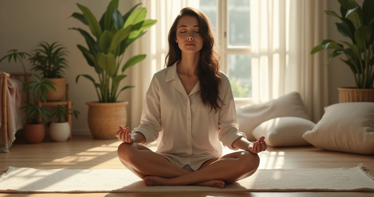 Persona sentada en un espacio tranquilo practicando meditación 