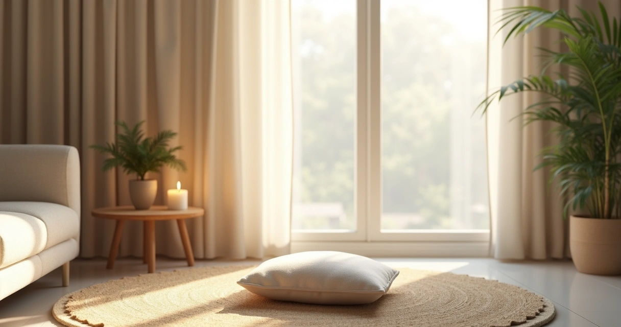 Rincón tranquilo de una casa con cojines y luz natural 