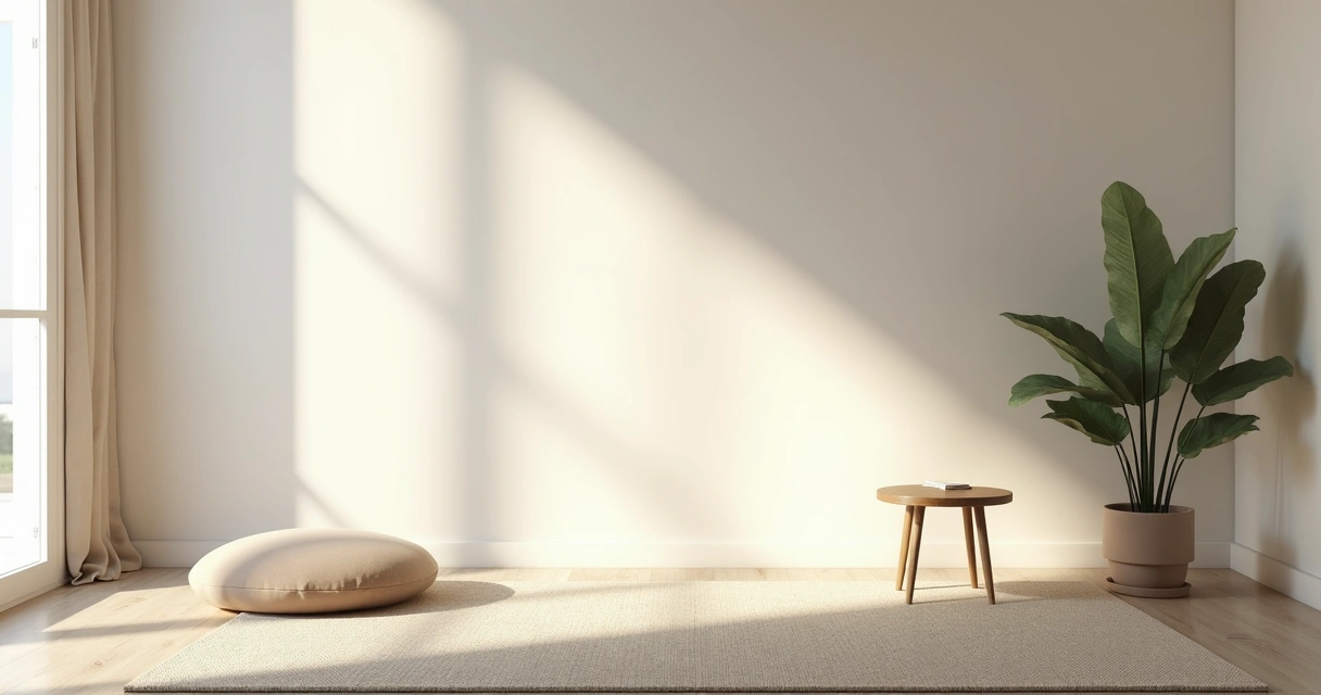 Espacio de meditación interior con colores neutros 