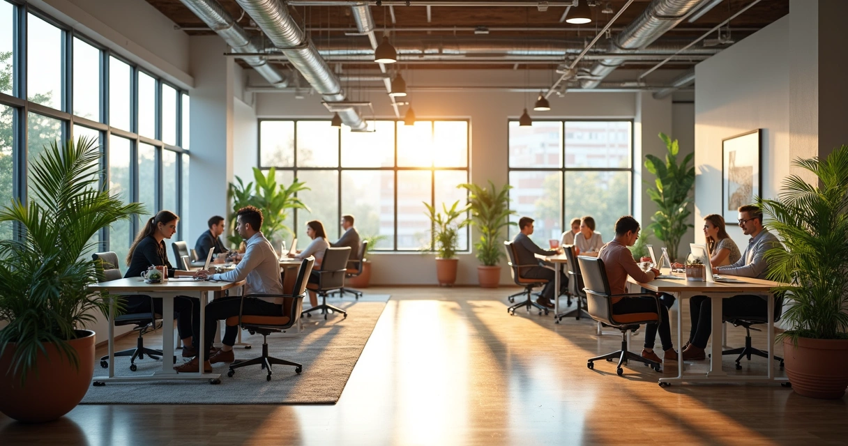 Oficina con ambiente armonioso y coworking relajado 