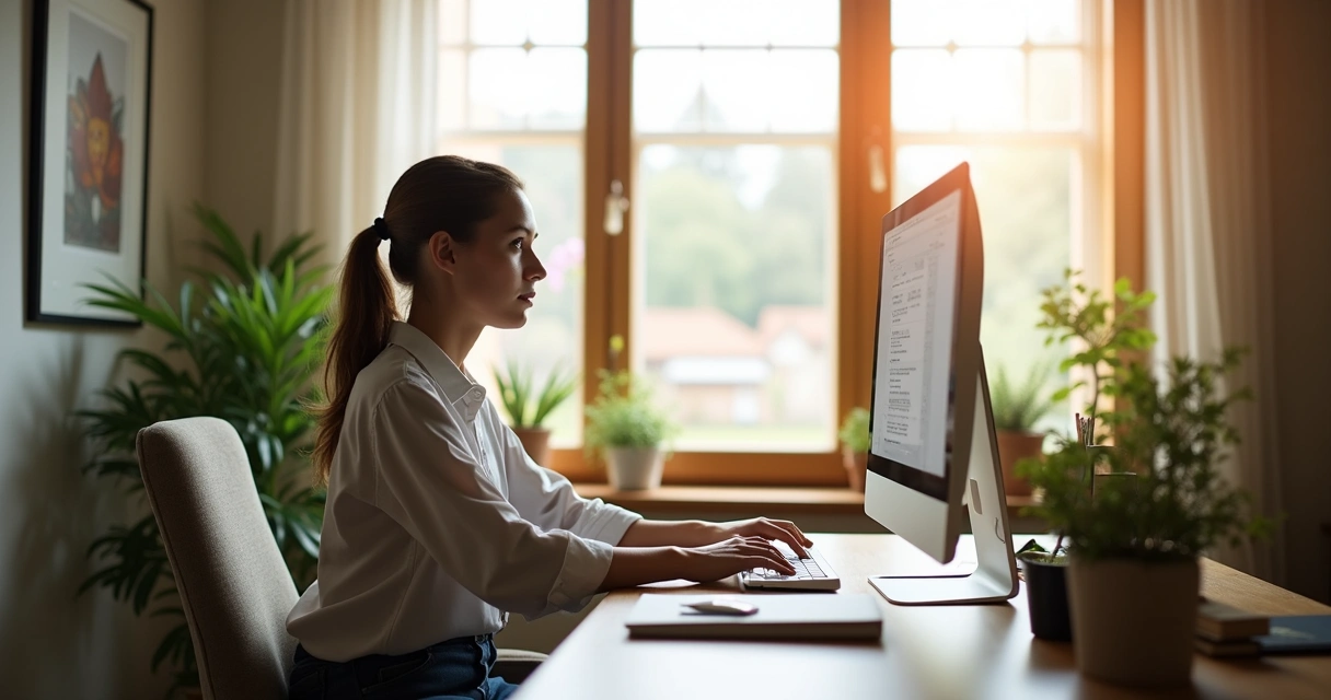 Vista lateral de una persona trabajando en su oficina en casa