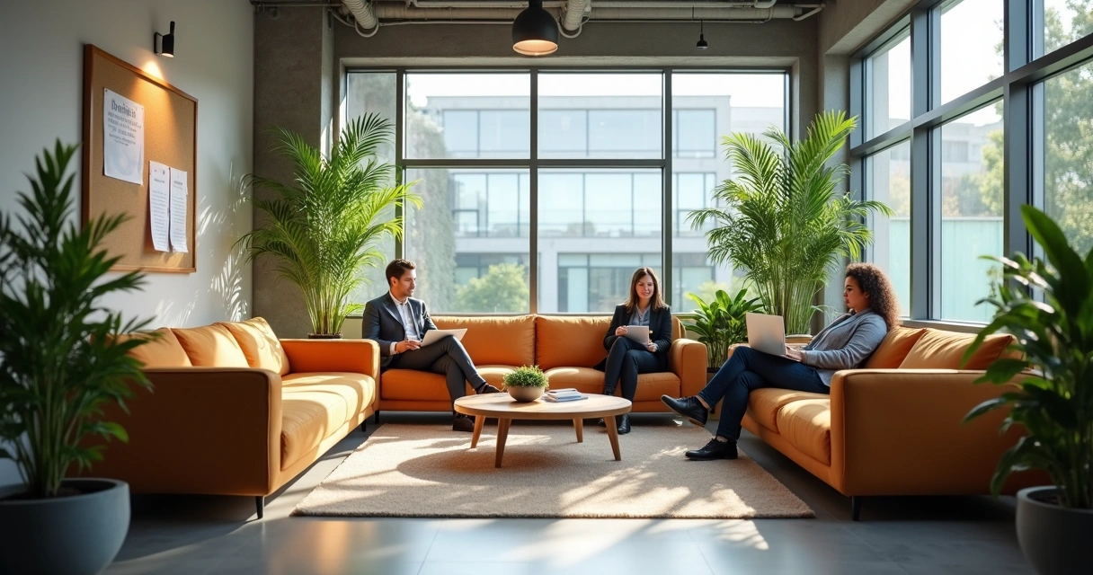 Ambiente corporativo com espaço de relaxamento para colaboradores 