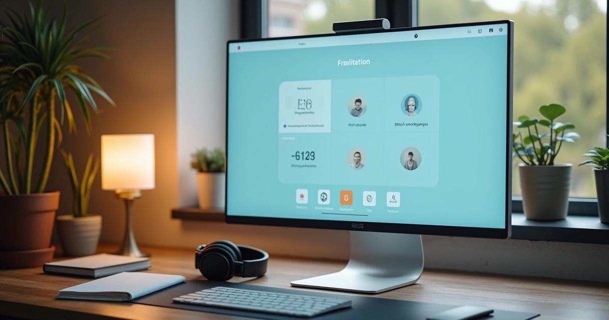 Tela de plataforma online com ambiente calmo para meditação