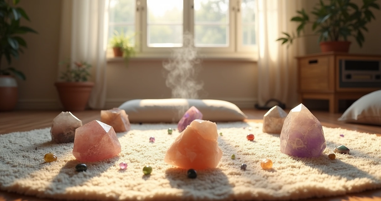 Espaço para meditação com pedras e tapete suave 