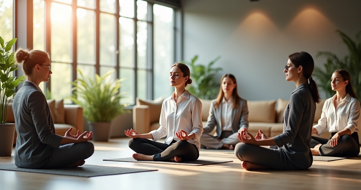 Espaço de meditação em ambiente corporativo moderno