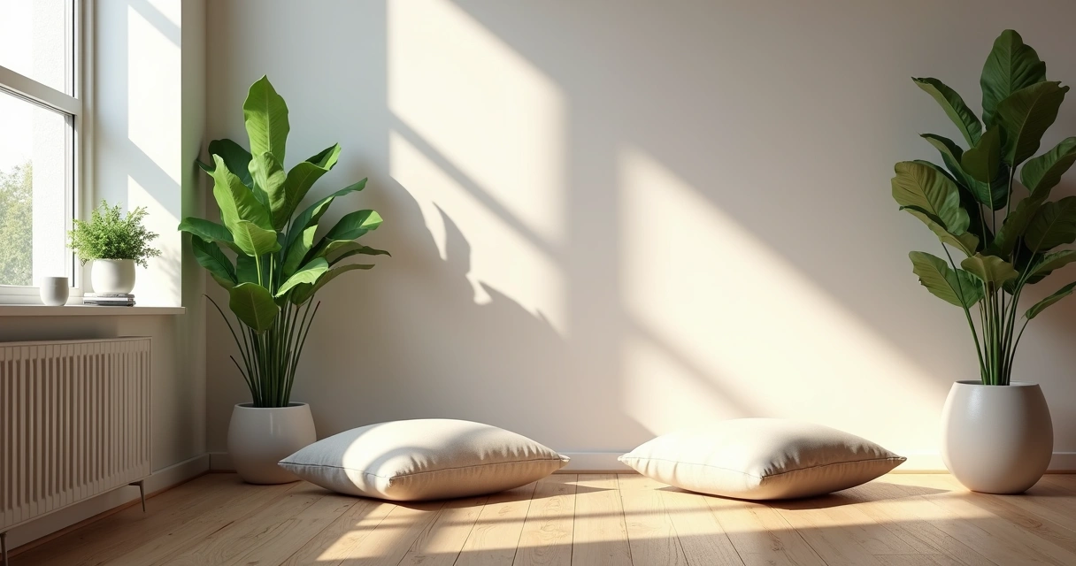 Espaço com almofadas e plantas para meditação em empresa 