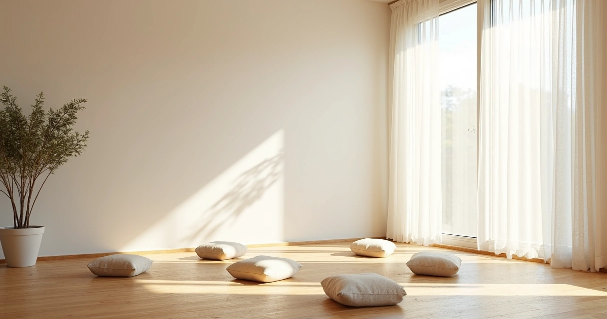 Espaço de meditação iluminado por luz natural 