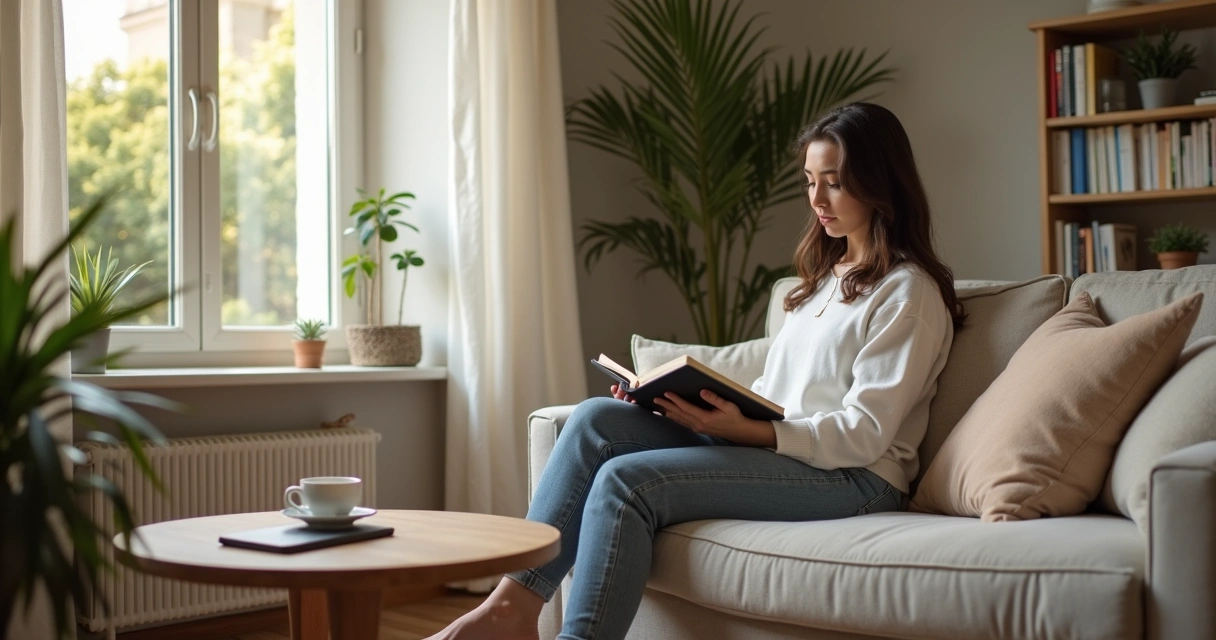 Pessoa em casa criando espaço pessoal com serenidade
