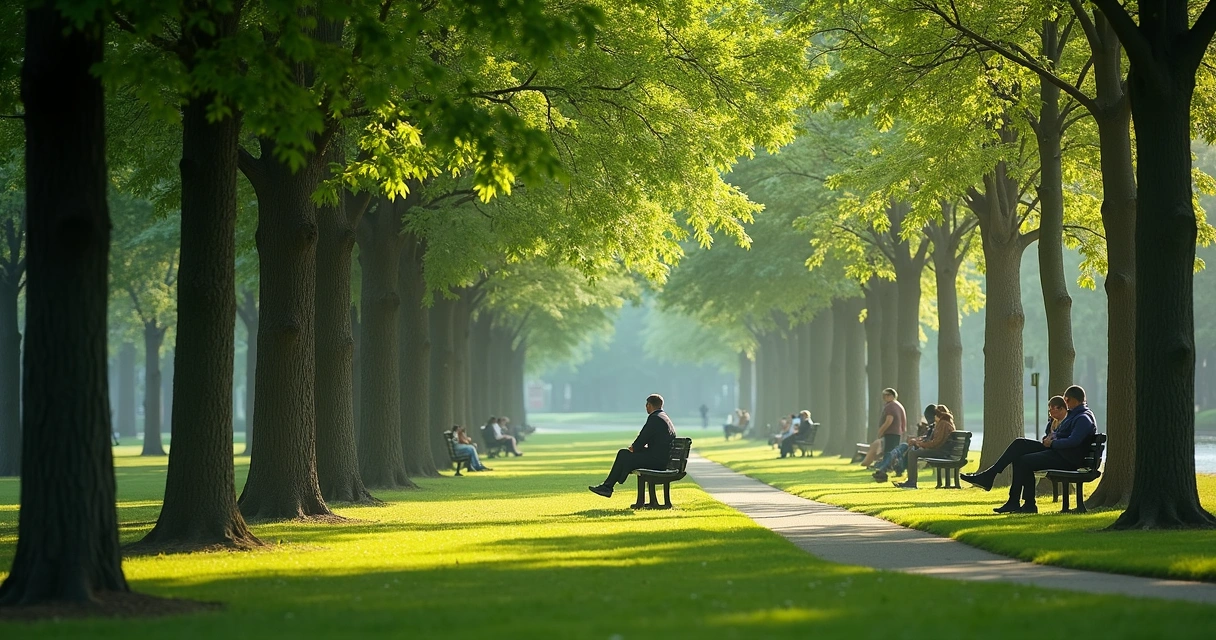 Pessoas refletindo sozinhas em ambiente natural, árvores ao fundo