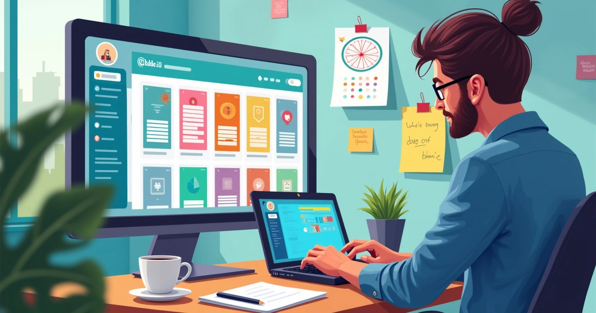 Espaço de trabalho vibrante para importação e personalização de templates no Bubble.io