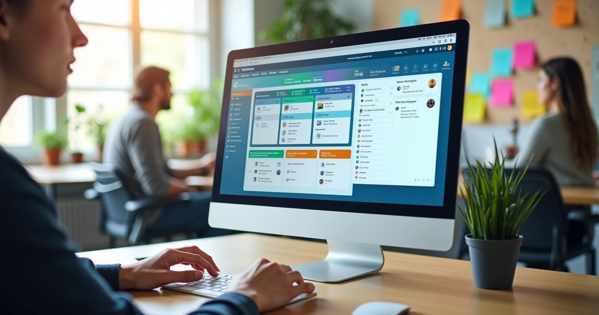 Espaço de trabalho digital com a interface do Notion em um computador, simbolizando produtividade e organização.