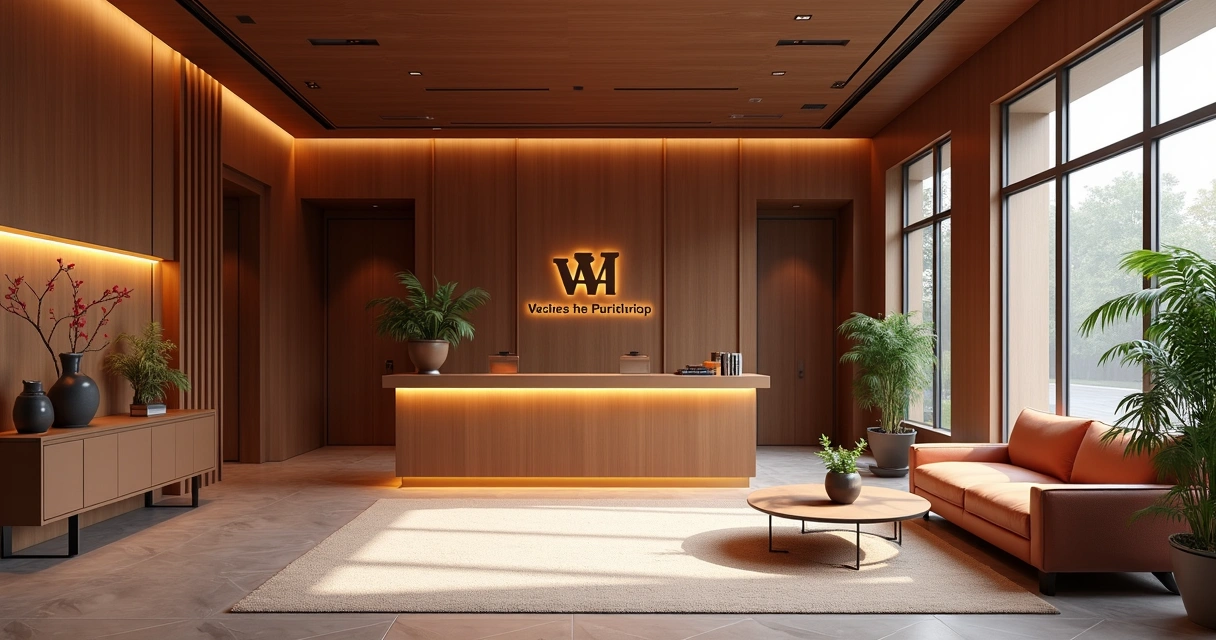 Recepção de uma loja premium ambientada com identidade visual marcante 