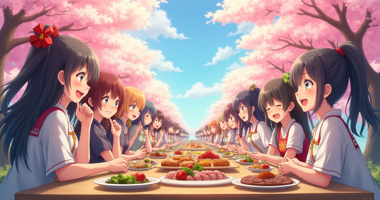 Crianças de anime reunidas em piquenique festivo 