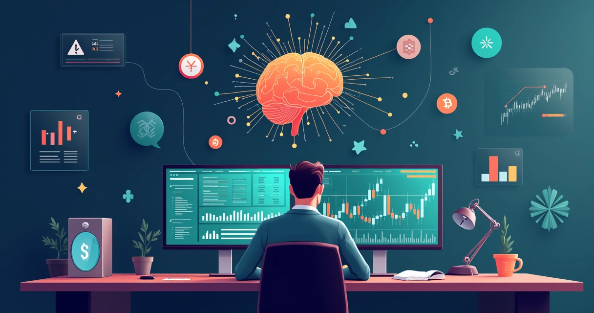 Ilustração de especialista em cripto analisando mercado para IA da xAI de Elon Musk 