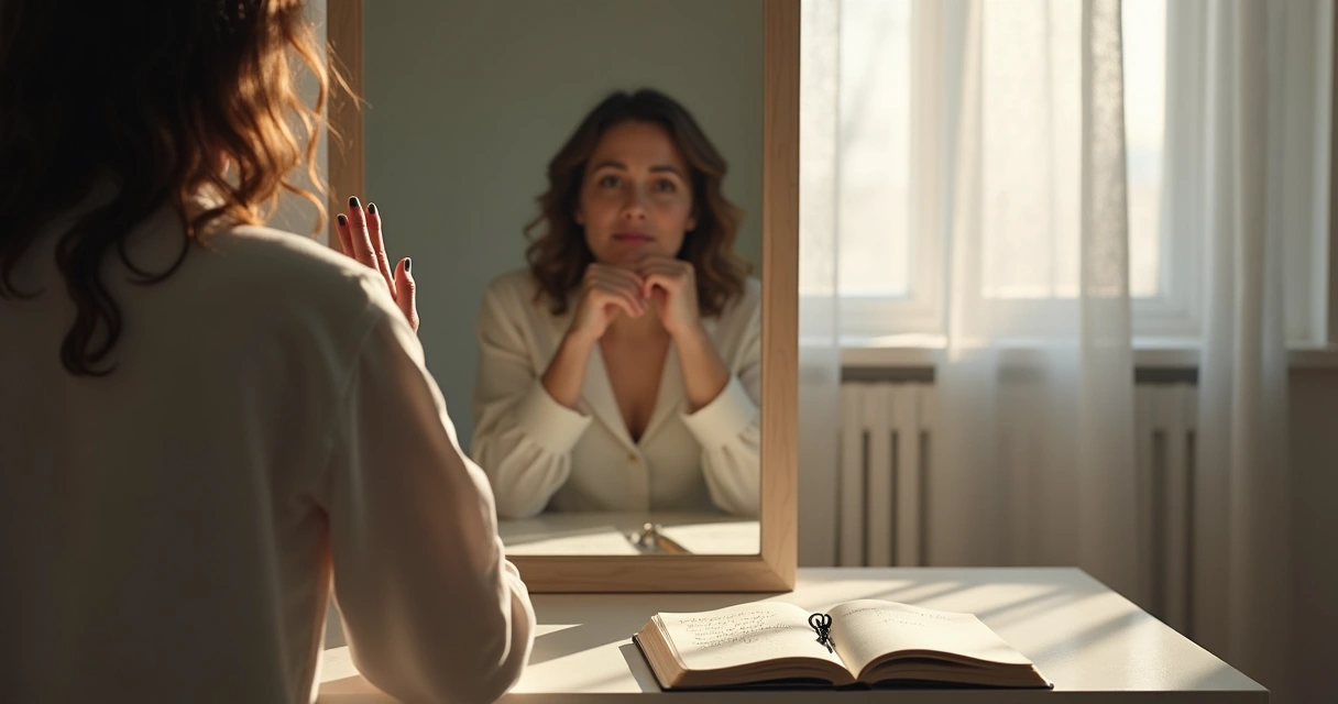 Persona frente al espejo reflexionando sobre sí misma 