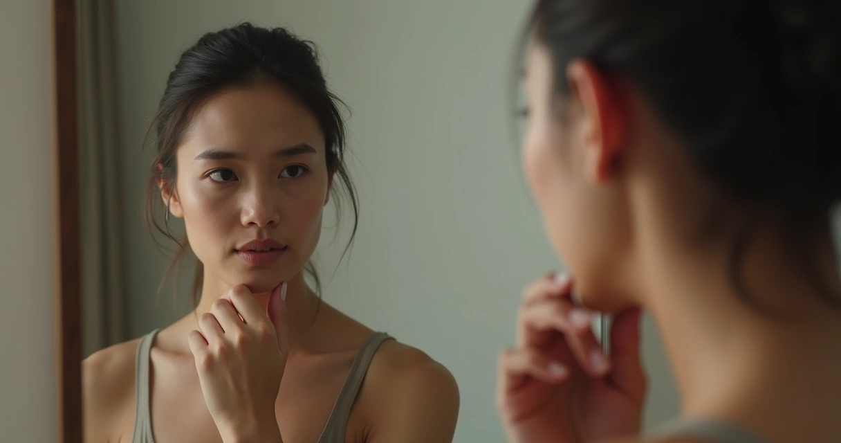 Persona mirándose en un espejo, reflexionando