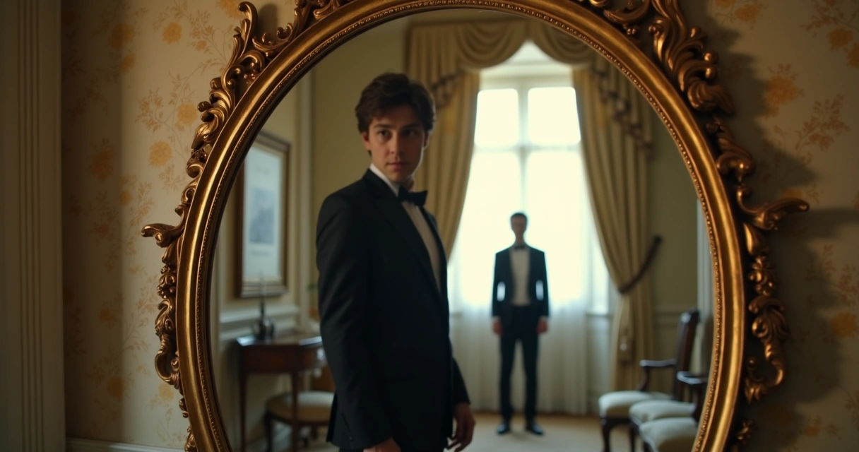 Reflejo en espejo antiguo en mansión 