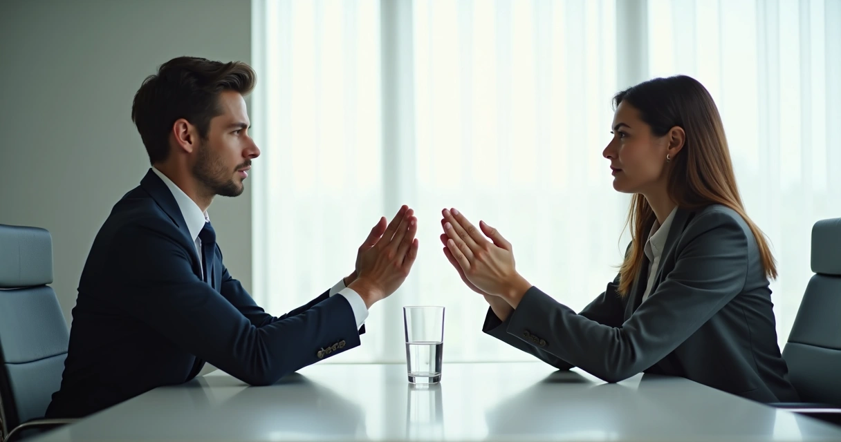 Corpo de vendedor e cliente com posturas parecidas na reunião 