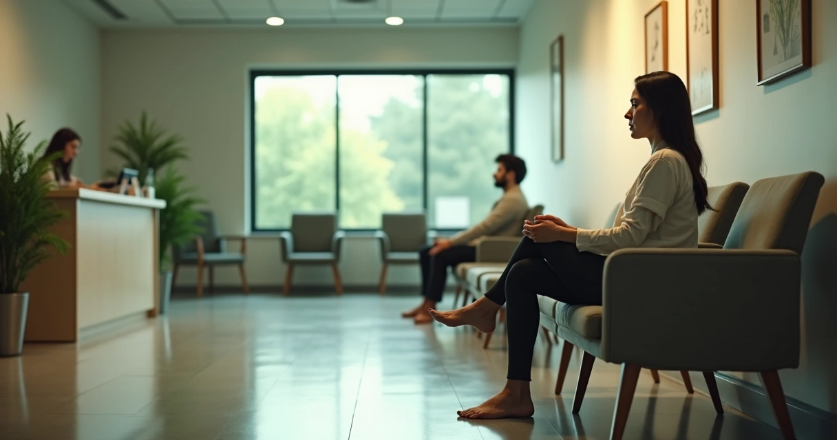 Recepção com pessoa sentada usando técnica de aterramento