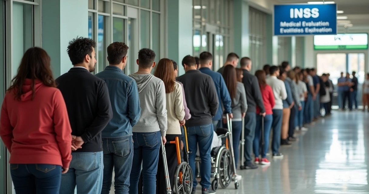 Segurados aguardando em fila em agência do INSS 