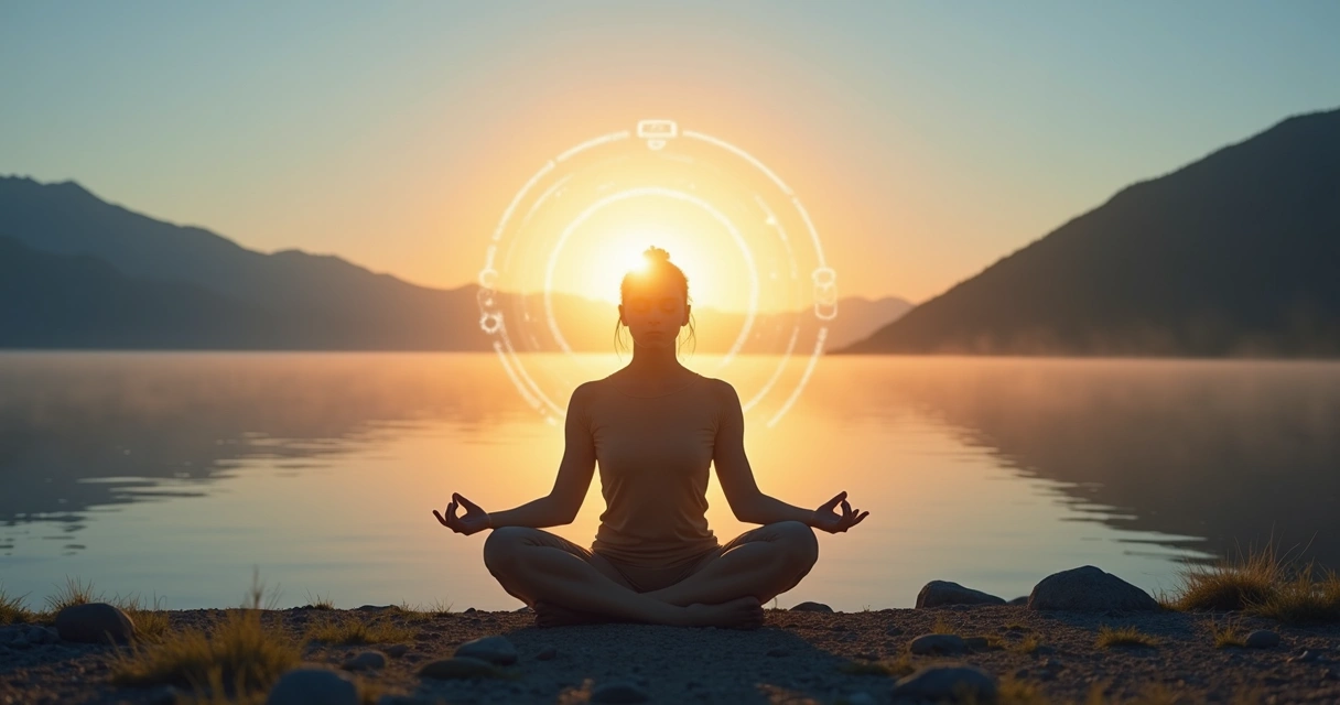 Pessoa meditando ao nascer do sol conectando espiritualidade e autoconhecimento 