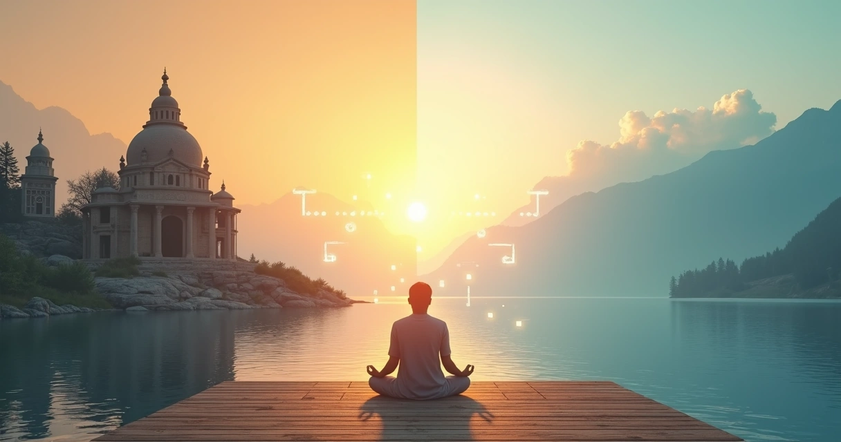 Contraste entre espiritualidade contemporânea e tradicional em dois caminhos de luz 